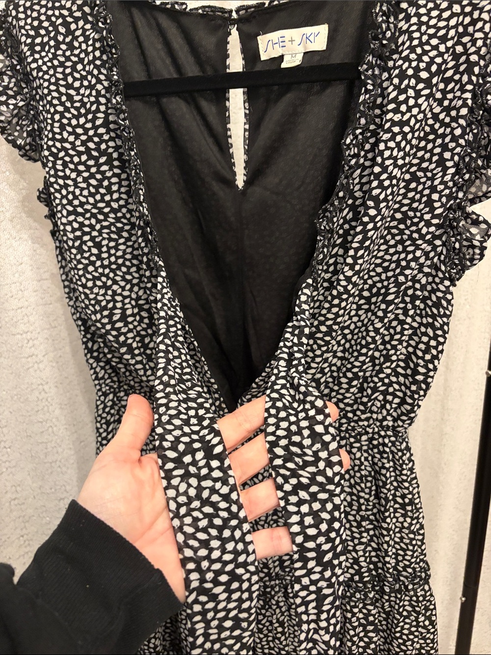 She + Sky Black and White Dot Ruffle Tiered Mini Dress - Picture 2 of 4